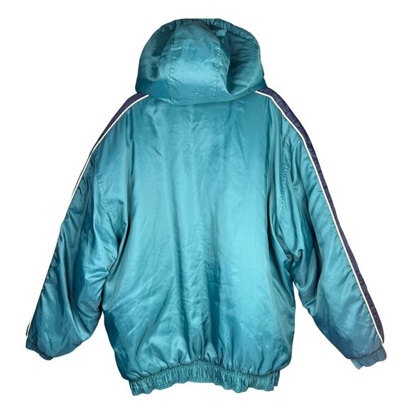 VINTAGE STARTER 90's Streetwear Oversized Hooded Puffer Teal & Navy Full Zip - Picture 3 of 15